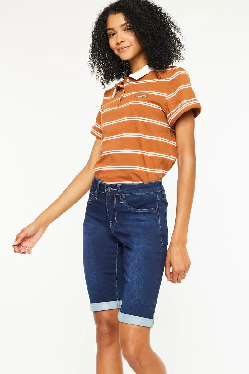 Hazel Blues® |  Kancan Mid Rise Bermuda Denim Shorts