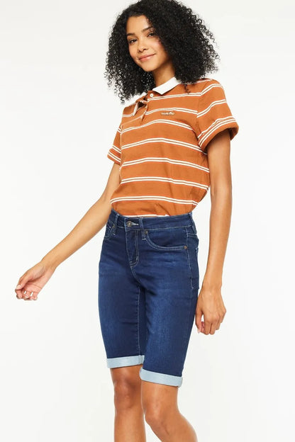 Hazel Blues® |  Kancan Mid Rise Bermuda Denim Shorts