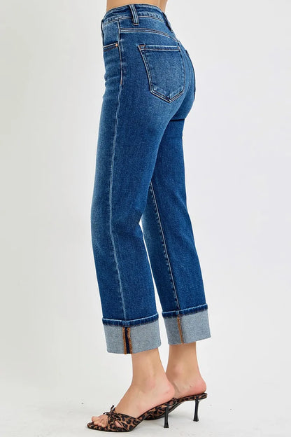 Hazel Blues® | RISEN High Rise Ankle Straight Cuffed Jeans