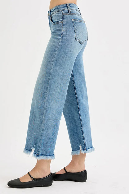 Hazel Blues® | RISEN Mid Rise Crop Wide Leg Jeans