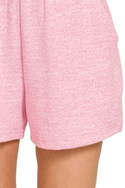 Hazel Blues® |  Zenana Soft Melange Hacci Elastic Waist Band Shorts
