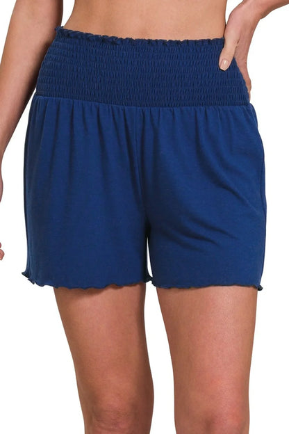 Hazel Blues® |  Zenana Elastic Waist Smocked Shorts