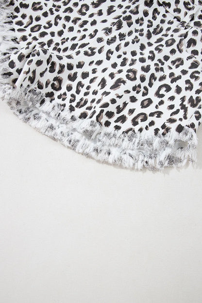 Hazel Blues® |  Leopard Frayed Hem Denim Shorts
