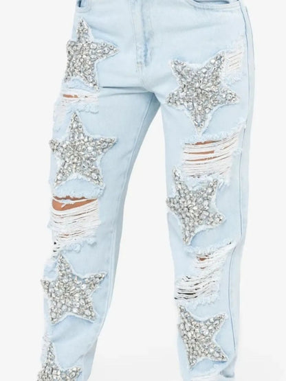 Hazel Blues® |  Distressed Star Wash Boyfriend Jeans