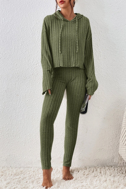 Hazel Blues® |  Lettuce Hem Dropped Shoulder Hooded Top and Pants Set