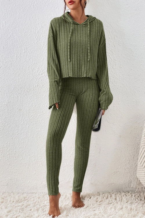 Hazel Blues® |  Lettuce Hem Dropped Shoulder Hooded Top and Pants Set