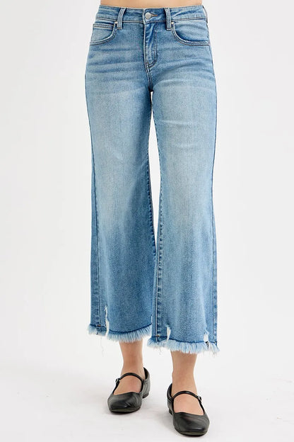 Hazel Blues® | RISEN Mid Rise Crop Wide Leg Jeans