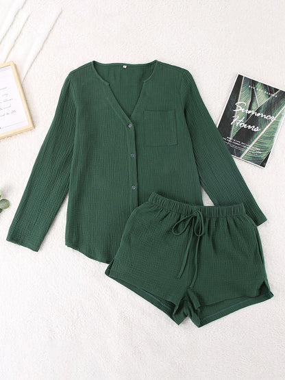 Hazel Blues® |  Notched Long Sleeve Top and Shorts Set