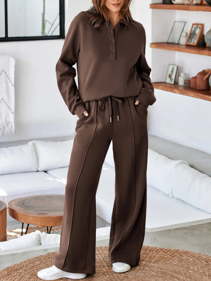 Hazel Blues® |  Collared Sweatshirt and High Waist Pants Active Set