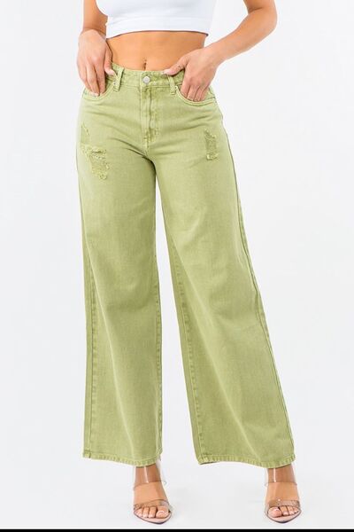Hazel Blues® |  American Bazi High Waist Distressed Wide Leg Jeans