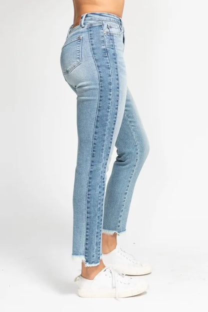 Hazel Blues® | Judy Blue Vintage Wash Side Panel Detail with Fray Hem Slim