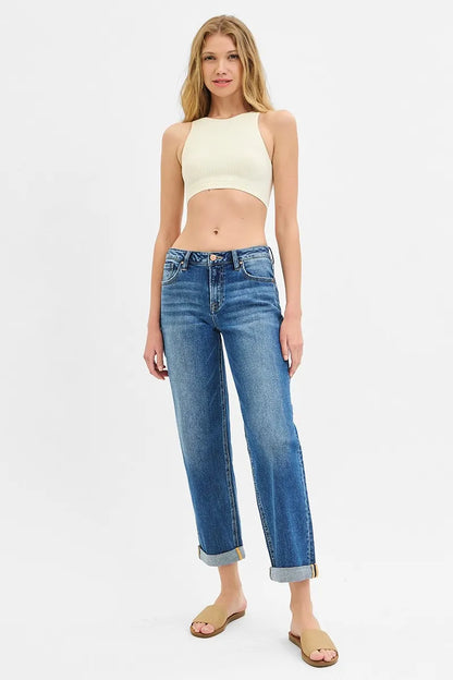 Hazel Blues® | RISEN Mid Rise Boyfriend Roll Up Jeans