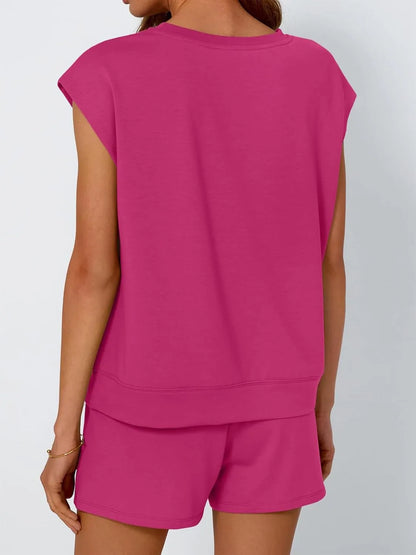 Hazel Blues® |  Round Neck Cap Sleeve Top and Shorts Set