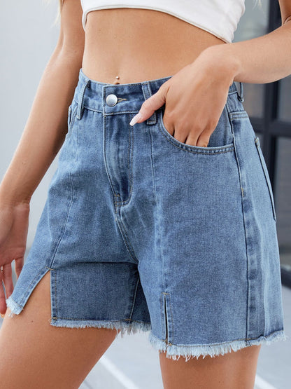 Hazel Blues® |  Raw Hem Slit Denim Shorts