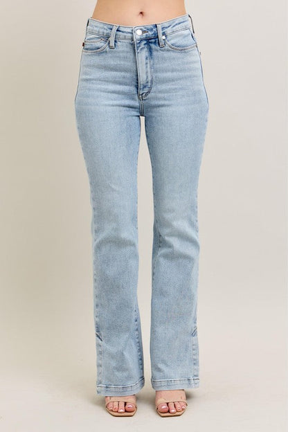 Hazel Blues® | Judy Blue Tummy Control Vintage Wash Side Slit Slim Boot Jeans