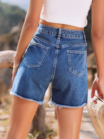 Hazel Blues® |  Raw Hem High Waist Denim Shorts