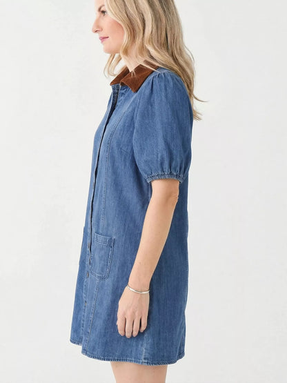 Hazel Blues® |  Button-Down Short Sleeve Denim Dress