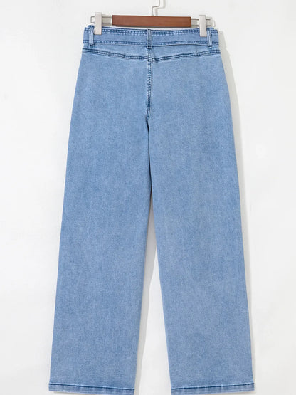 Hazel Blues® |  High Waisted Wide Leg Belted Jeans