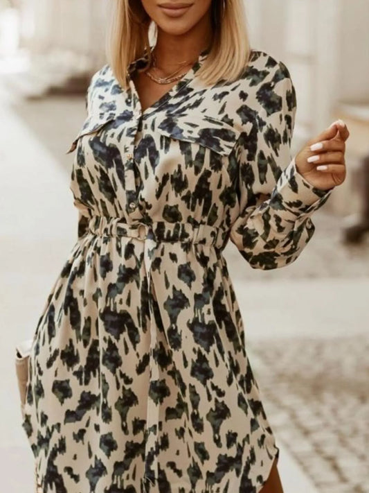 Hazel Blues® |  Printed Button Front Long Sleeve Dress