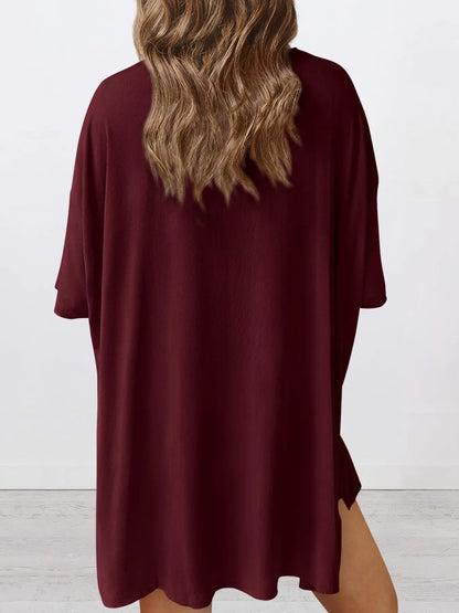 Hazel Blues® | Oversized Slit Round Neck Top and Shorts Lounge Set