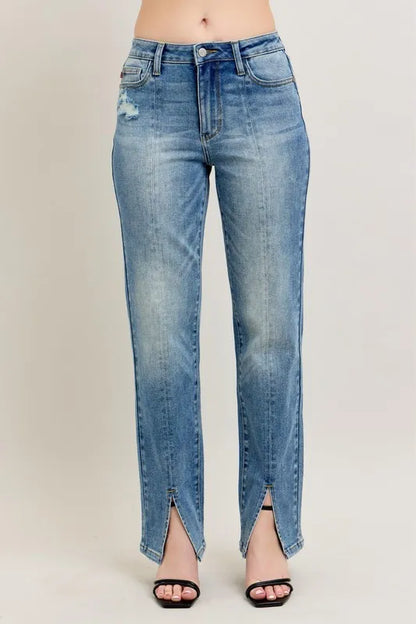 Hazel Blues® | Judy Blue High Waist Vintage Wash Front Seam & Slit Straight