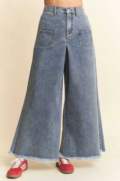 Hazel Blues® |  Davi & Dani Patch Pocket Wide Leg Culotte Jeans