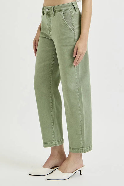 Hazel Blues® | RISEN Tummy Control High Rise Crop Barrel Jeans