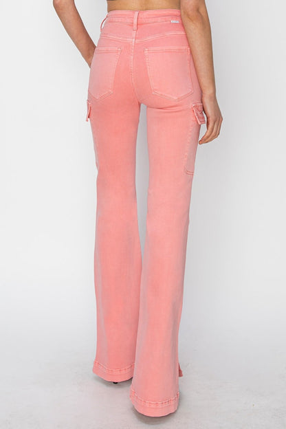Hazel Blues® |  RISEN High Rise Side Slit Cargo Bootcut Jeans