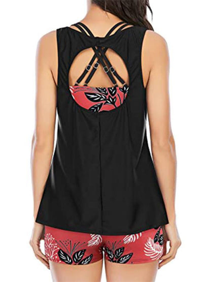 Hazel Blues® |  Cutout Printed Round Neck Three-Piece Swim Set