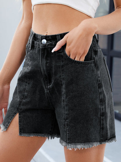 Hazel Blues® |  Raw Hem Slit Denim Shorts