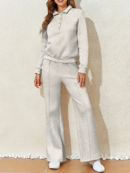 Hazel Blues® |  Collared Sweatshirt and High Waist Pants Active Set