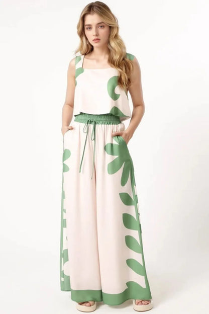 Hazel Blues® |  Leaf Print Tank Top and Pants Set