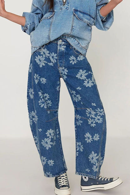 Hazel Blues® |  Flower Print Wide Leg Jeans