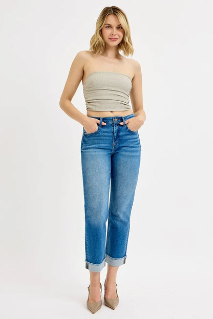 Hazel Blues® |  RISEN High Rise Boyfriend Fit Ankle Jeans Plus SIze