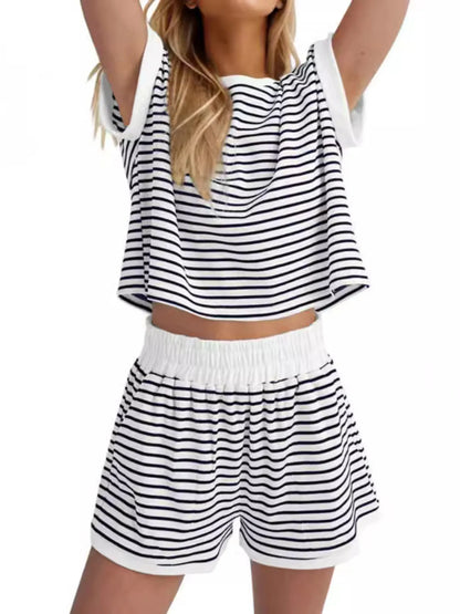 Hazel Blues® | Contrast Striped T-Shirt and Shorts Set