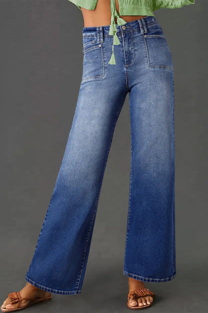 Hazel Blues® |  High-Waisted Wide-Leg Vintage Wash Jeans