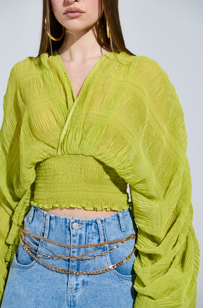 ALL THE BUZZ DEEP V LONG SLEEVE BLOUSE