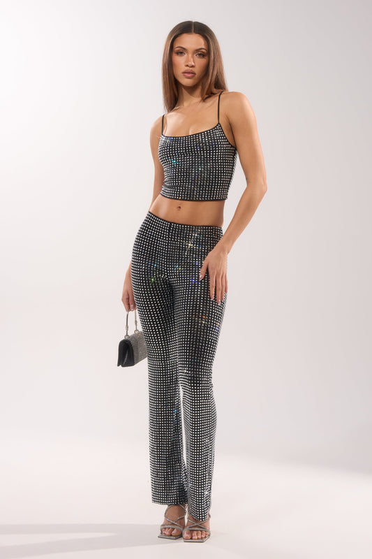 ALL EYES ON ME RHINESTONE FLARE TROUSER