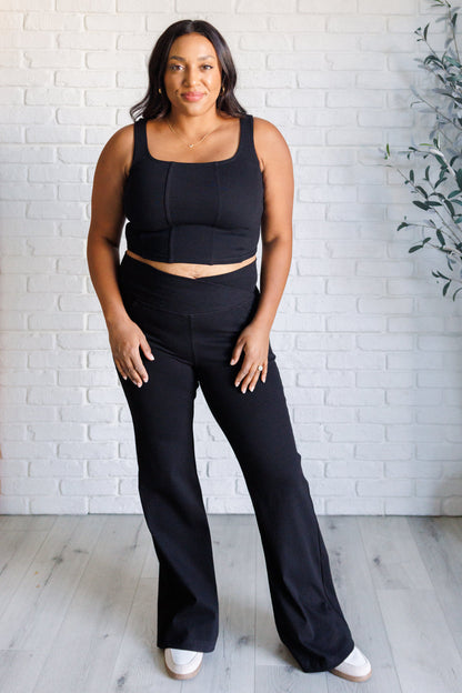 Hazel Blues® |  Building Habits Twill Flared Crossover Waist Pant in Black