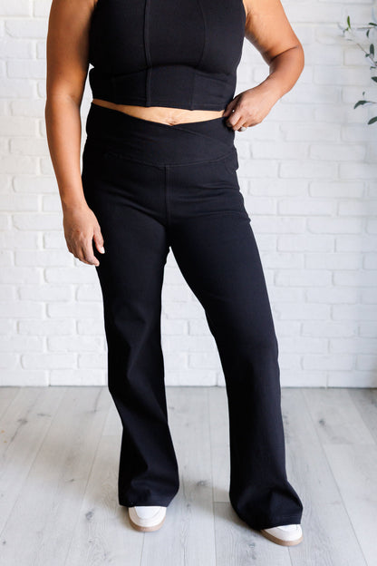 Hazel Blues® |  Building Habits Twill Flared Crossover Waist Pant in Black