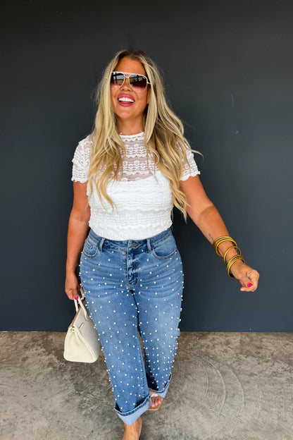 Hazel Blues® |  PREORDER: Denim & Pearls Crop Jeans