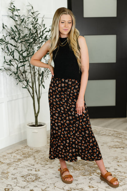 Hazel Blues® |  Crisp Kiss Midi Skirt in Rust, White and Black