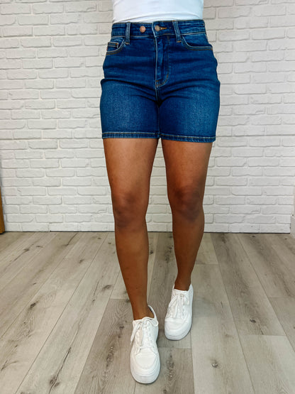 Hazel Blues® |  Darcy High Rise Adjustable Button Dad Shorts