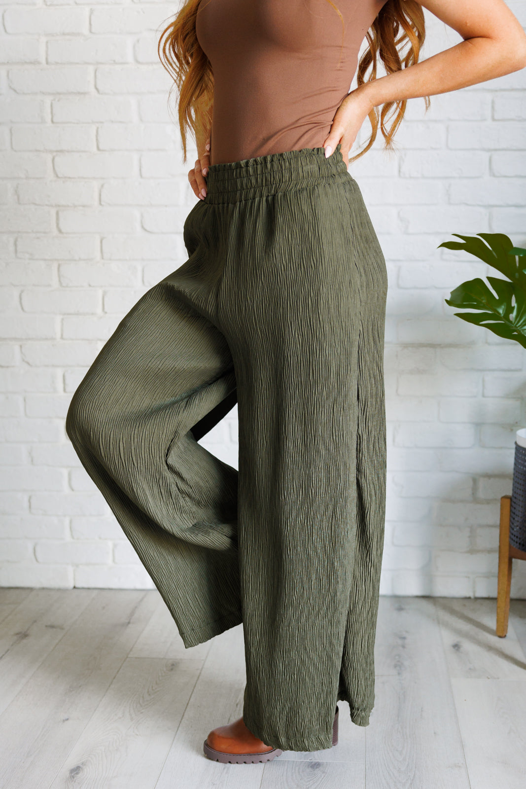 Hazel Blues® |  Harmony High Rise Wide Pants in Olive