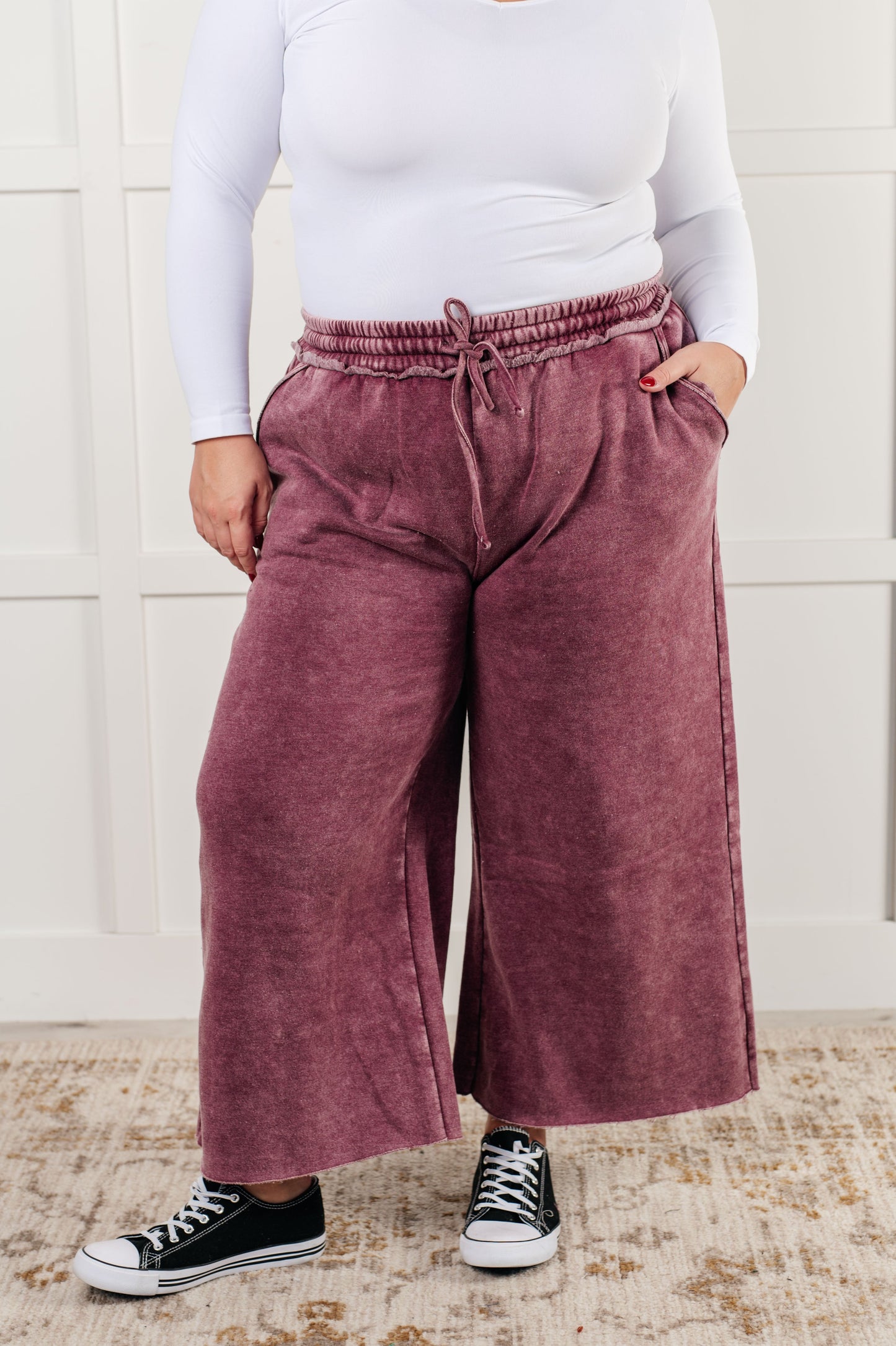 Hazel Blues® |  In or Out Wide Leg Cropped Pants in Eggplant