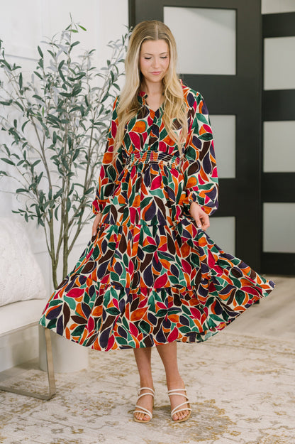 Hazel Blues® |  Leafing it All Behind Long Sleeve Tiered Dress