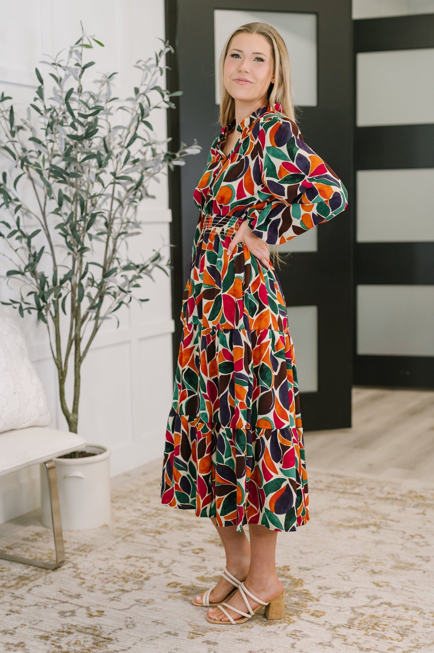 Hazel Blues® |  Leafing it All Behind Long Sleeve Tiered Dress