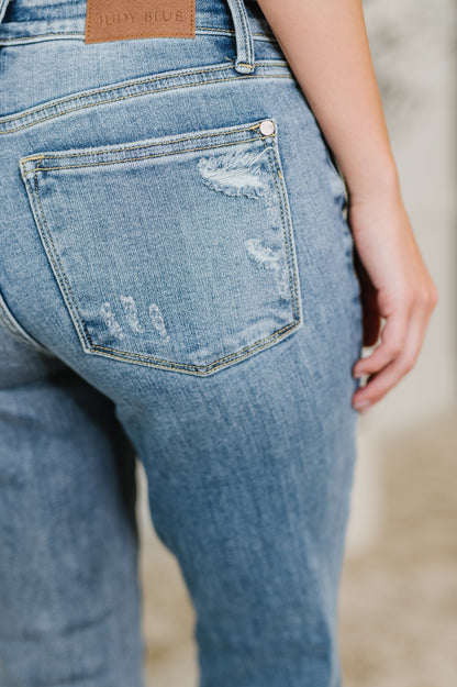 Hazel Blues® |  Lorena Mid Rise Vintage Wash Bootcut Jeans
