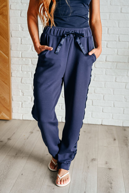 Hazel Blues® |  Lysa Satin Stripe Lounge Pants in Smoky Navy