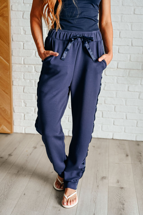 Hazel Blues® |  Lysa Satin Stripe Lounge Pants in Smoky Navy